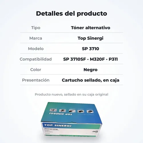 D_874173-MLA118215694964_102026-O Tóner Top Sinergi para Ricoh SP 3710 / P311 / M320